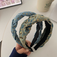 復古新款牛仔星星麻花辮子寬邊發箍高級感編織頭箍氣質洗臉發卡女