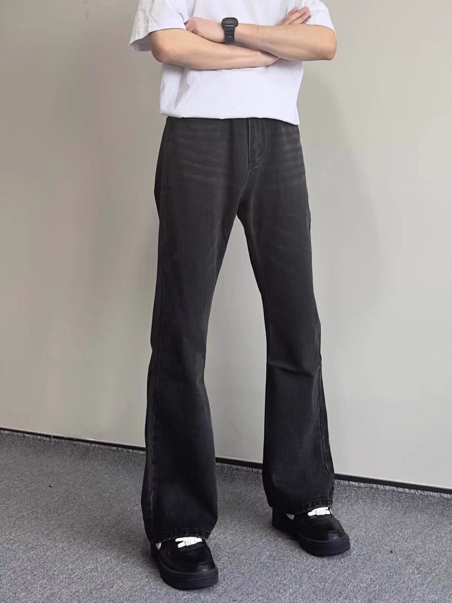 Vīriešu apģērbs retro ielas mazgātas daudzpusīgas uzliesmojošas džinsa bikses ikdienas vecmodīgas rāvējslēdzēja bikses ar vibrāciju modernas bikses_voghion.com