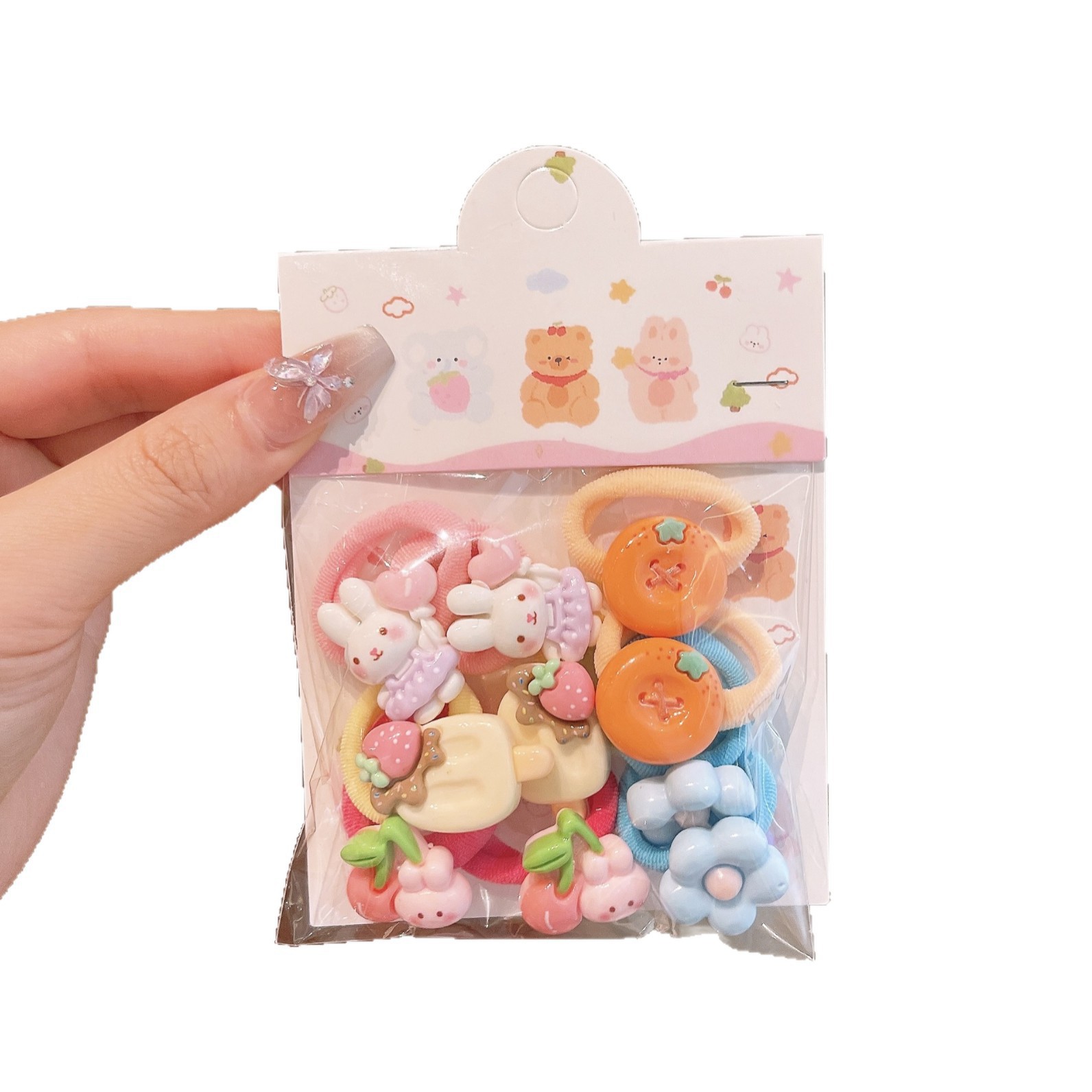 Anillo de cabello para niños conejo oso pequeño cuerda de cabeza de la niña alta elástica no lesionada correa de cabello pequeña correa de goma cabello tocado de bebé