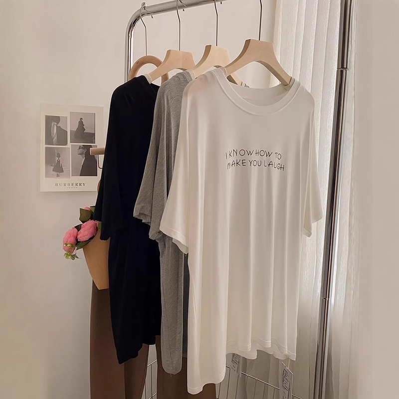Counter Withdraws ~ Cut Label Counter Draped Modal Letter Printed Short Sleeve T-Shirt Loose Casual Half Sleeve Top