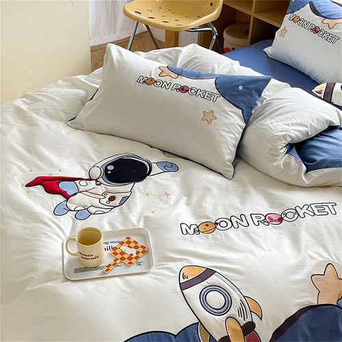 Astronaut 100 count Australian cotton four-piece set of children's boys' quilt cover sheets pure cotton three-piece bedding set
