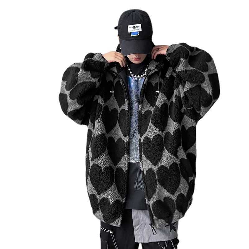 Men's Clothing brand loose lamb wool jacket for men 2024 autumn and winter new style jacket black heart cotton coat for men_voghion.com