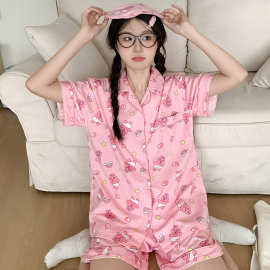 尿裤小丑卡通日系学生纯棉睡衣女夏季短袖新款可爱家居服送眼罩