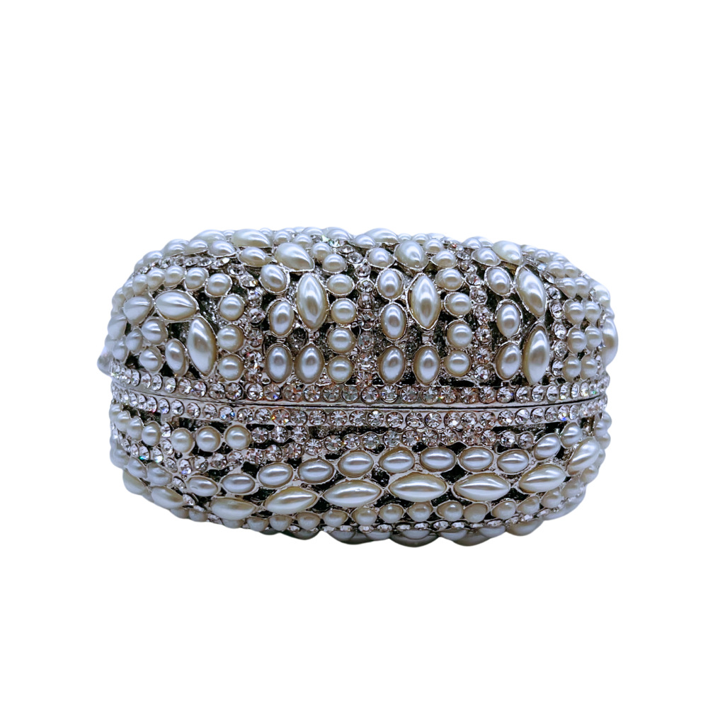 Túi clutch dạ tiệc đính kim cương rỗng lá phong cách mới — Màu trắng, Ngọc trai bạc, Bạc pha lê trắng, Màu sâm panh chi tiết 12