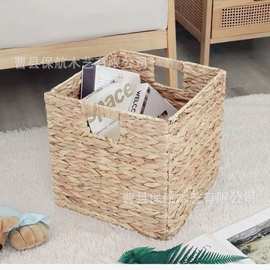 跨境创意草编收纳筐折叠简易脏衣内衣物收纳篮方形玩具零食置物筐
