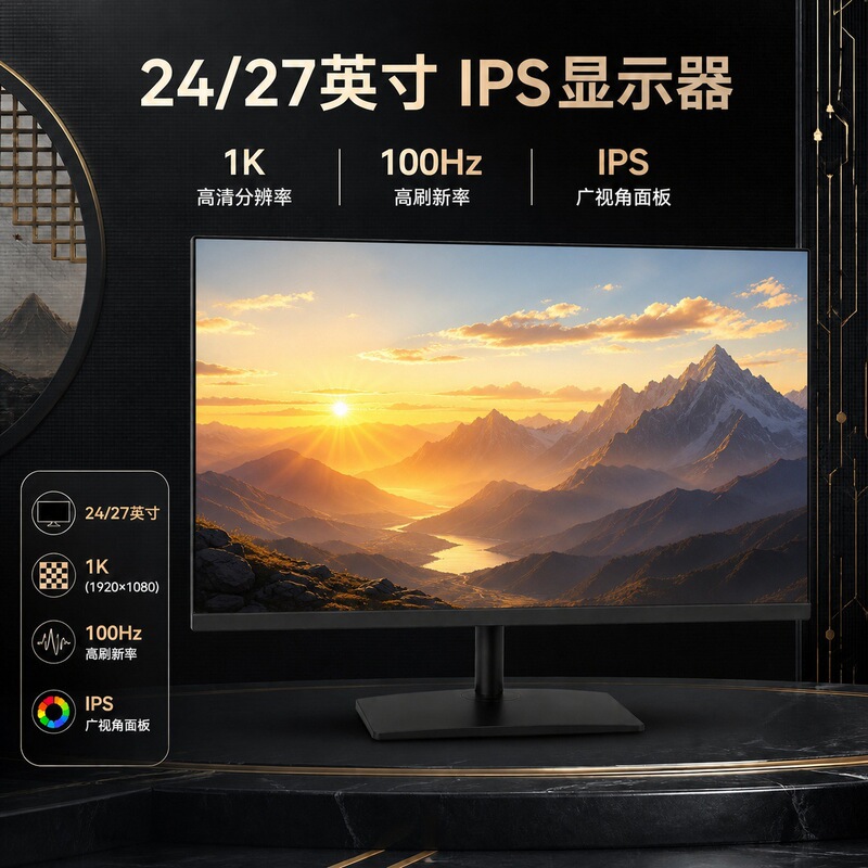 24/27-inch 1K 100Hz computer monitor, IPS flat screen, suitable for office work, gaming, and as an external secondary display