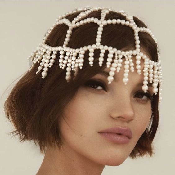 Exquisite New Style Pearl Imitation Pearl Elegant Tassel Headpiece Bridal Wedding Accessories Women's Necklace Hat Hairpin Hair Tie