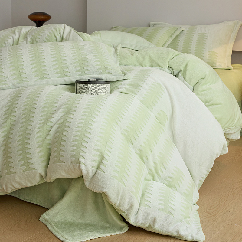 Cuatro piezas de cubierta de edredón tallado invierno más seda de coral de leche sábanas de edredón cama de cama de cama caliente