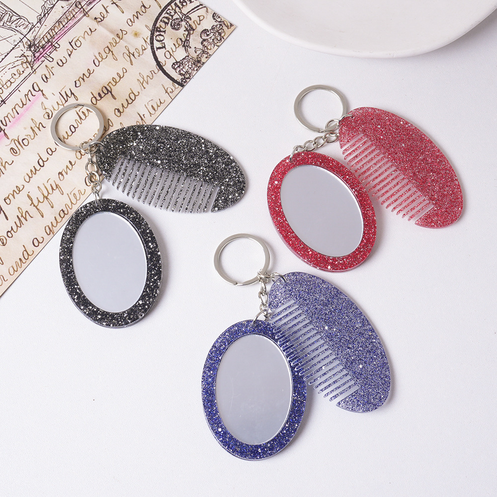 Oval Comb Mirror Pendant Glitter Set For Bags And Keychains_voghion.com
