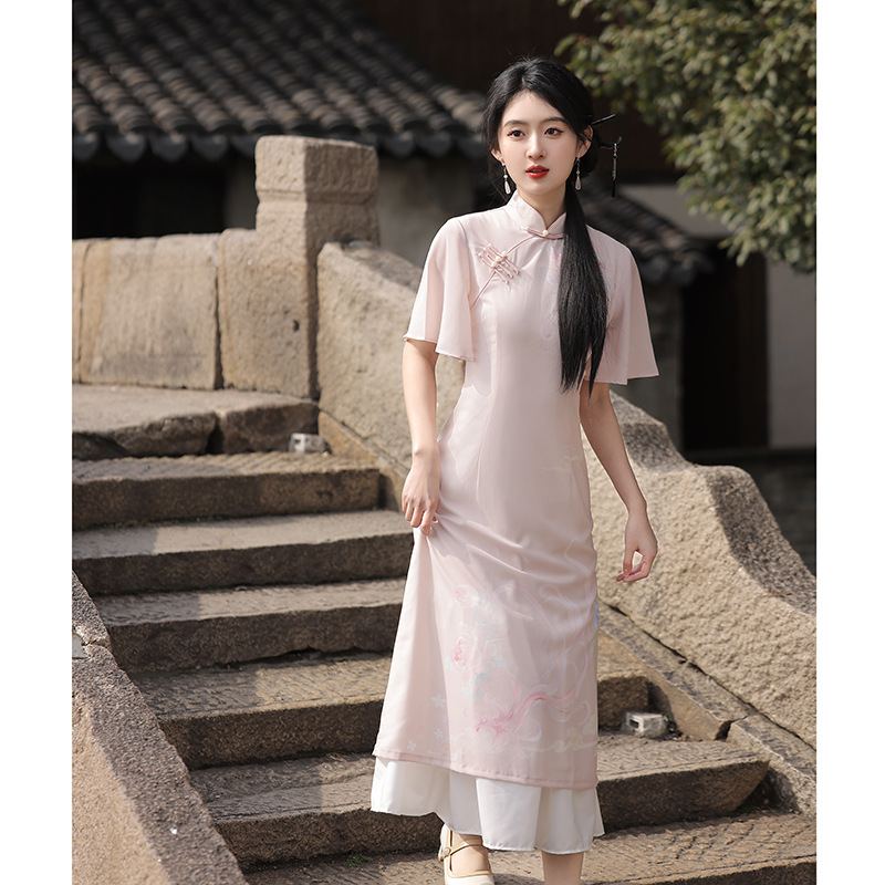 Summer New 2025 Cheongsam Dress Female Ao Dai New Chinoiserie Improved Han Dynasty Chinoiserie Zen Clothing Women's Tea Clothing