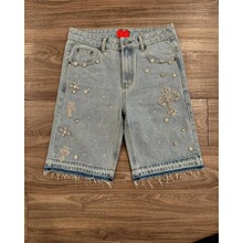 C 73350 Street Hip Hop Cross Denim Shorts ��ͷţ�ж̿�