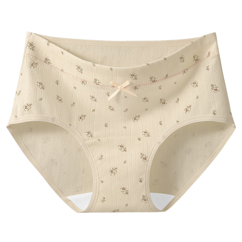Ropa interior de entrepierna larga "Cream Flower", ropa interior de algodón para niñas, entrepierna antibacteriana, cintura media, nueva ropa interior de mujer sin costuras