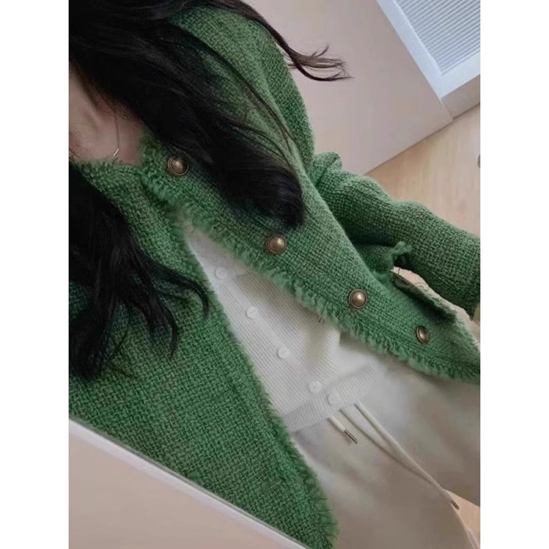 European goods new explosions French style small fragrance design sense green tweed short coat women's spring and autumn wholesale