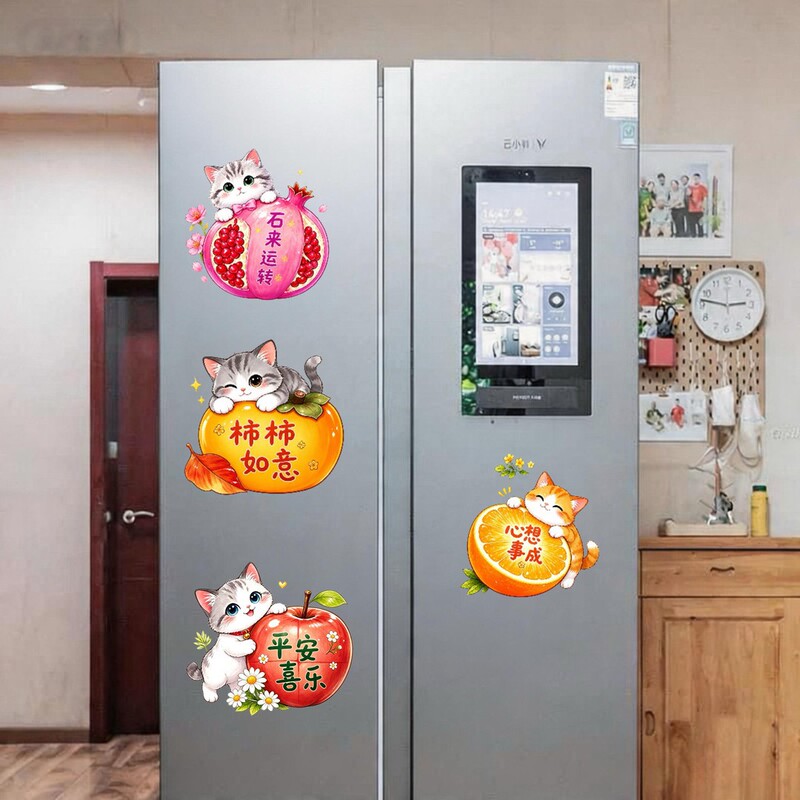 Cat and fruit stickers for entrance walls, doors, windows, cabinets, refrigerators, bedrooms, and living rooms, waterproof, self-adhesive decorative decals