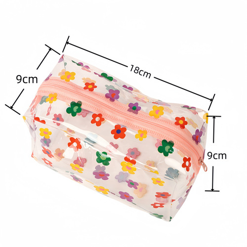 Cross-border Instagram-style floral transparent waterproof cosmetic bag for women, portable and large-capacity, perfect for girls' storage and travel-specific toiletry bag.