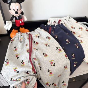 2025 Spring Parent-Child New Casual Pants Children's Sweatpants New Children's Wear Baby Western Style Full Print Mickey Sports Pants