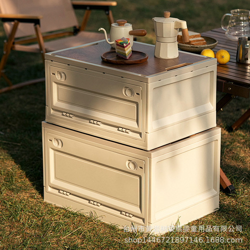 Outdoor storage box, camping organization box, foldable box, car trunk storage box, wooden lid household turnover box