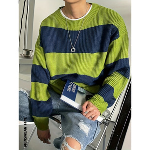 I 22112 Striped Loose Mens Knit Sweater �l�y����㼑��Lë��