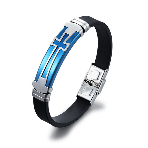 Personalized Retro Minimalist Cross Men's Bracelet, Korean Style Fashion Trendy Silicone Bracelet, Direct Manufacturer Sale