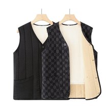2024秋冬季加绒背心中老年人男装贴身内穿开衫外穿仿獭兔毛棉马夹