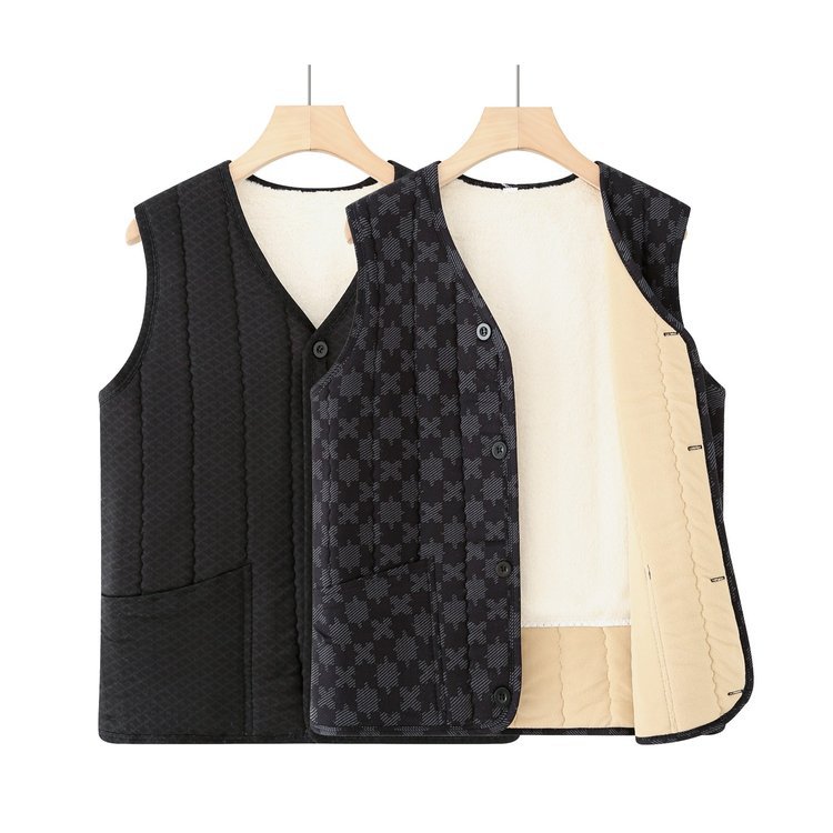 2024秋冬季加绒背心中老年人男装贴身内穿开衫外穿仿獭兔毛棉马夹