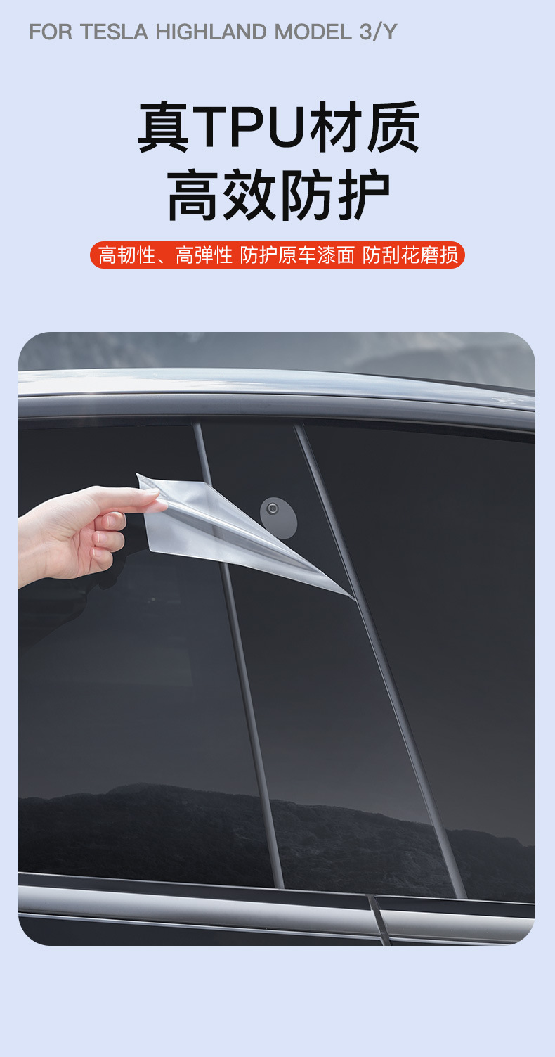 Suitable for the New Version of Tesla Model Y/3 Center Pillar Film B-Pillar Swipe Card Protective Film Car Exterior Accessories