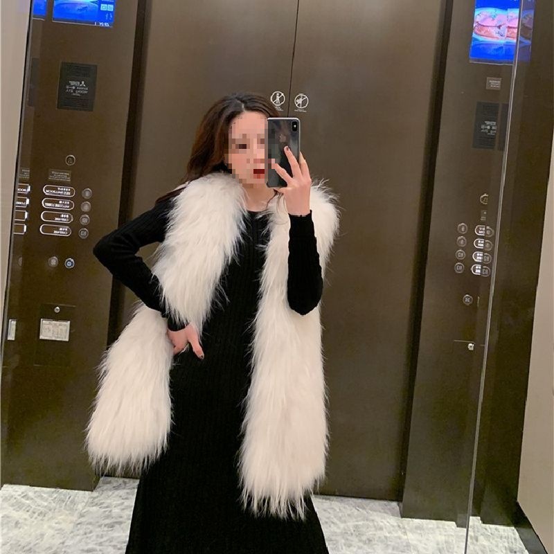 秋冬新款仿貉子毛皮草马甲女中长款毛毛背心坎肩女外穿年轻款外套