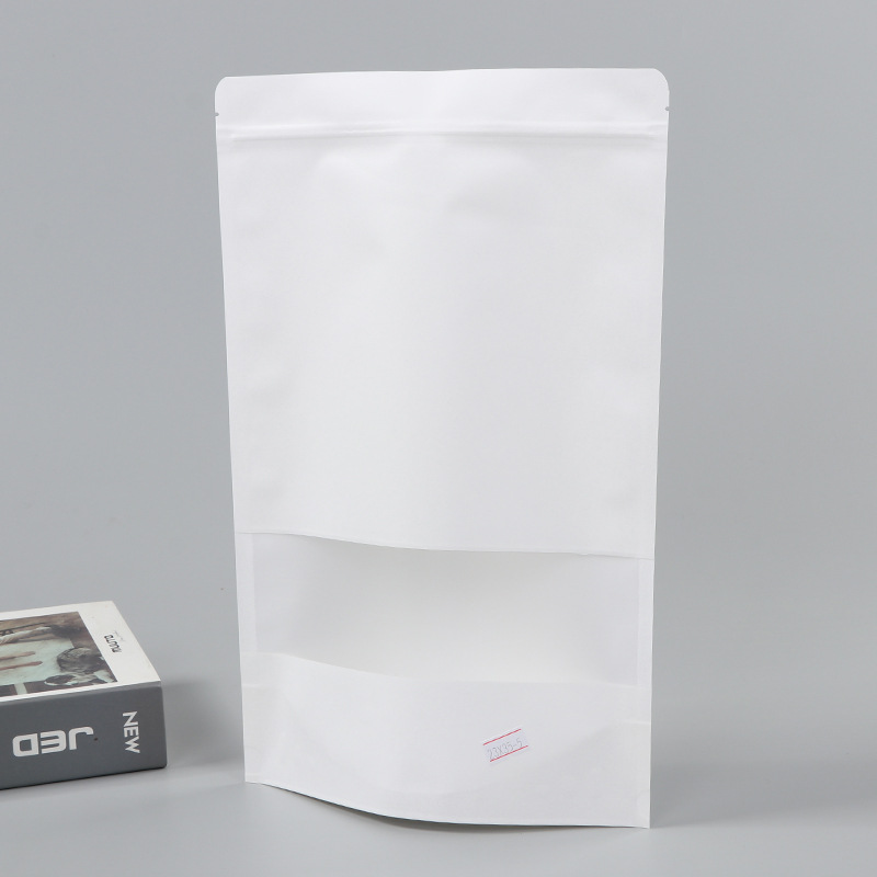 Spot bolsa de papel kraft con ventana transparente bolsa de embalaje de alimentos autosellada autoportante bolsa de té sellada de ocho lados fácil de rasgar