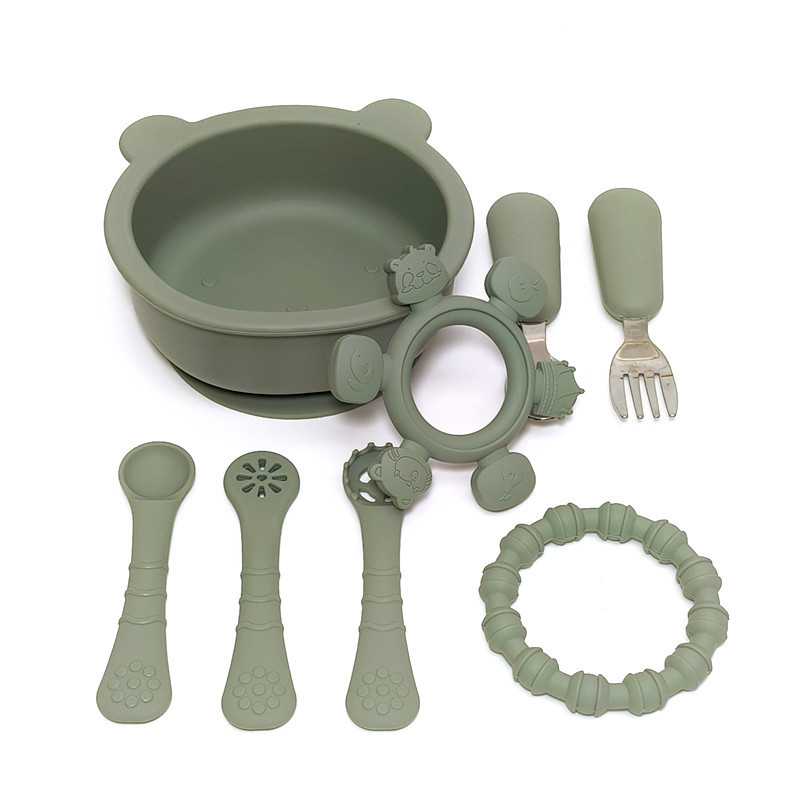 Baby complementary food bowl tooth gum newborn bowl baby special water rice flour silicone soft spoon eating rice paste complementary food suit