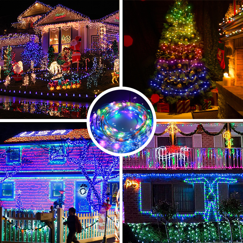Estilo explosivo transfronterizo 20 m luz de cuero de color mágico LED cadena de luces RGB para acampar al aire libre juego de luces de colores de árbol de Navidad con control de voz