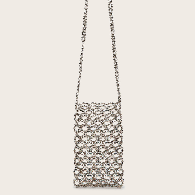 2022 Summer Explosions Silver Plated Acrylic Hand Woven Beaded Hollow Bag Fashion Mobile Phone Crossbody Bag