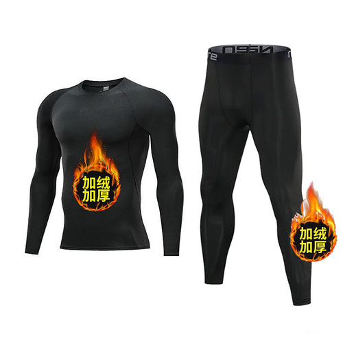 Autumn pants, sports tights, men's high-elastic and velvet, warm backing, running basketball underwear suit, training trend, quick-dry