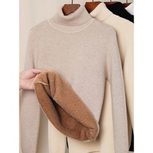 一体绒黑色高领加绒打底毛衣女加厚潮ins冬季百搭保暖衣洋气内搭