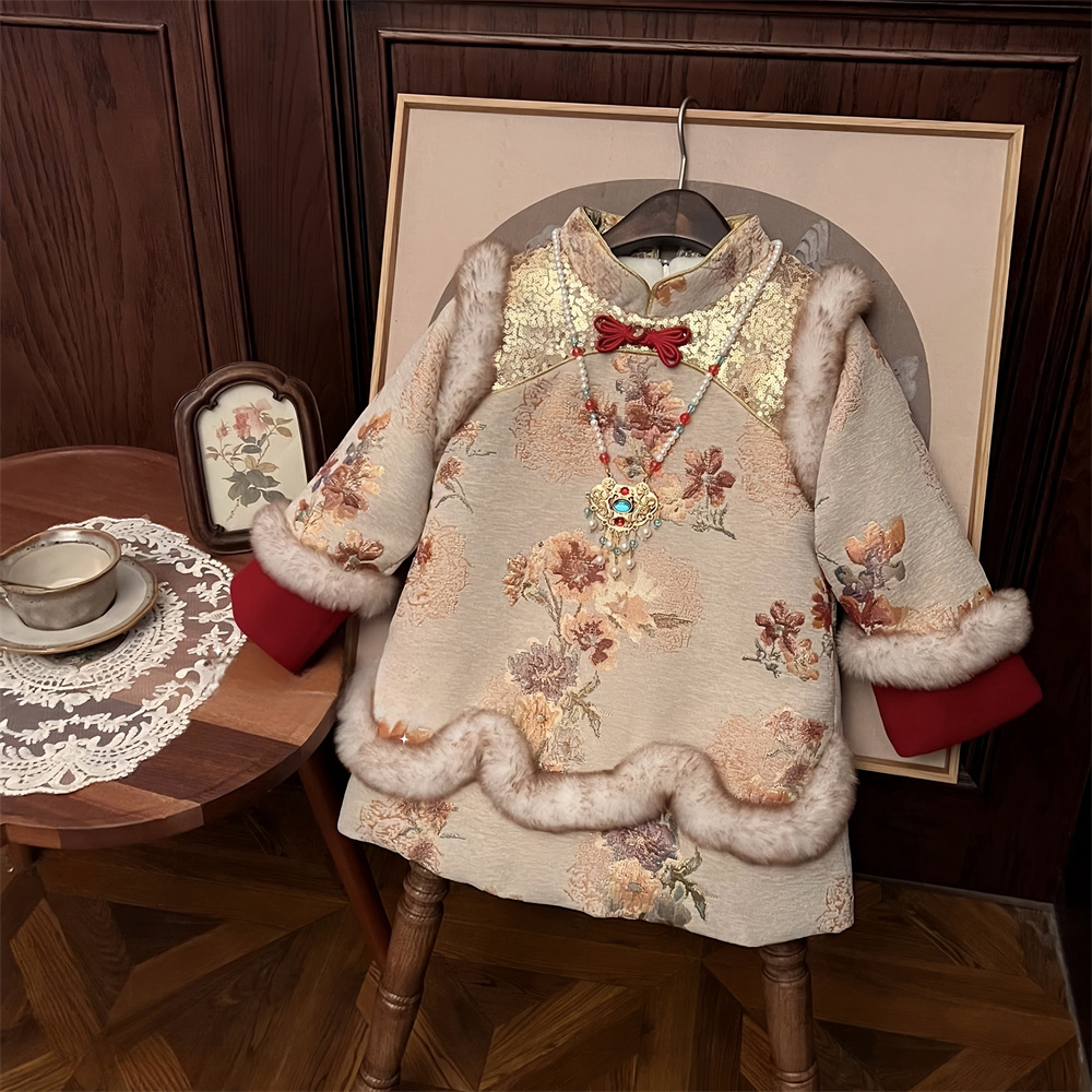 Vestido de Año Nuevo para Siete Niñas de Limón Salado Invierno más terciopelo Nuevo estilo nacional para niños Traje Tang Ropa de Año Nuevo para bebés image 6