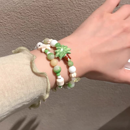 Summer Colorful Ceramic Bead Flower Bracelet for Girls and Best Friends, Shoushan Stone Bamboo Joint Star Splicing Bracelet Accessory