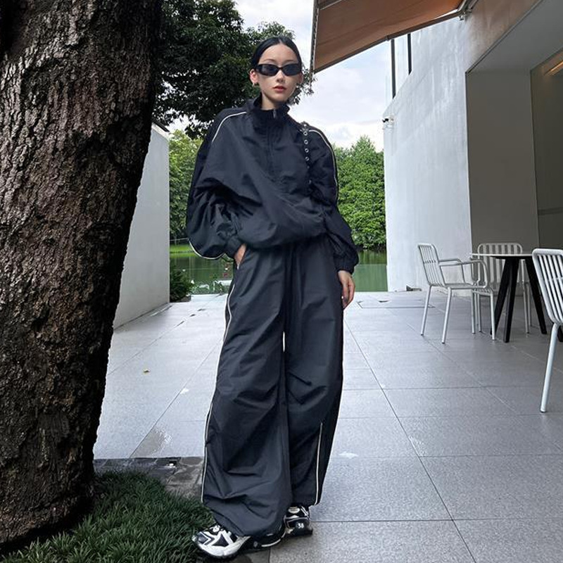 时尚潮酷运动冲锋衣开衫外套+阔腿裤2件套女2025秋新款套装|undefined