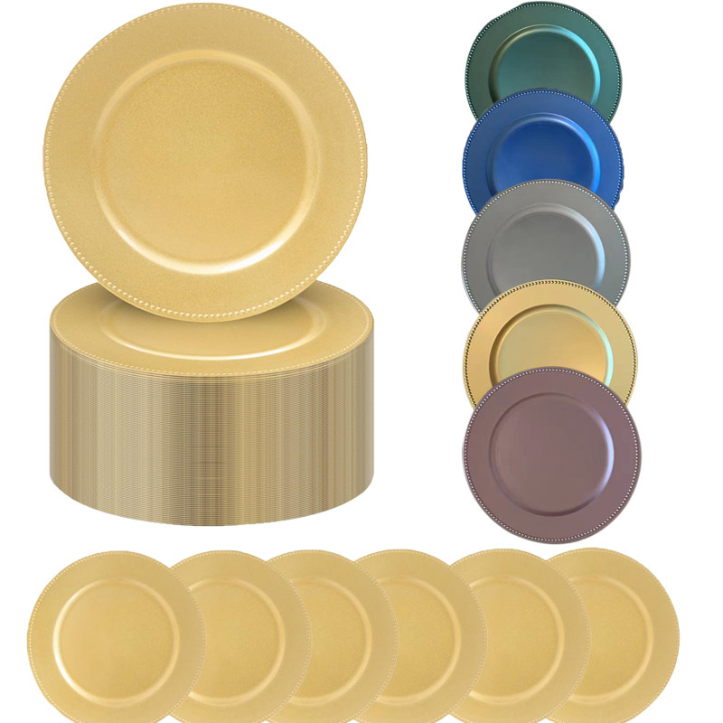 Metal Spray-Painted Decorative Plastic Plate Wedding Hotel Party Western Food Plate Color Can Be Customized Chargerplate