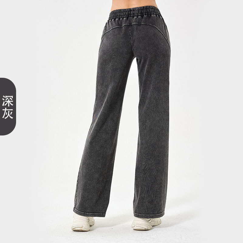 Otoño y invierno nuevos pantalones jeans holgados de cintura alta para mujeres de doble bolsillo elástico pantalones deportivos casuales de fitness