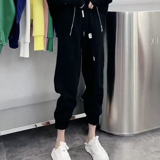 胖MM特大码休闲运动套装女秋冬季宽松显瘦高腰束脚裤连帽时尚2件|undefined
