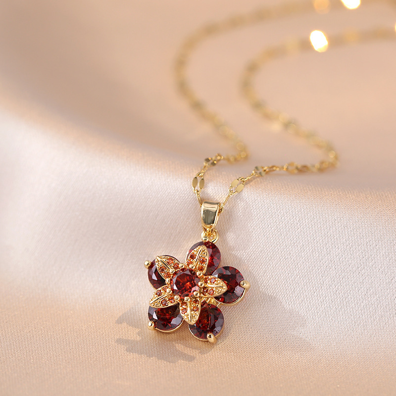Pendant Necklace Classification Wholesale Jewelry Elegant Flower Titanium Steel Copper Diamond Pendant Necklace