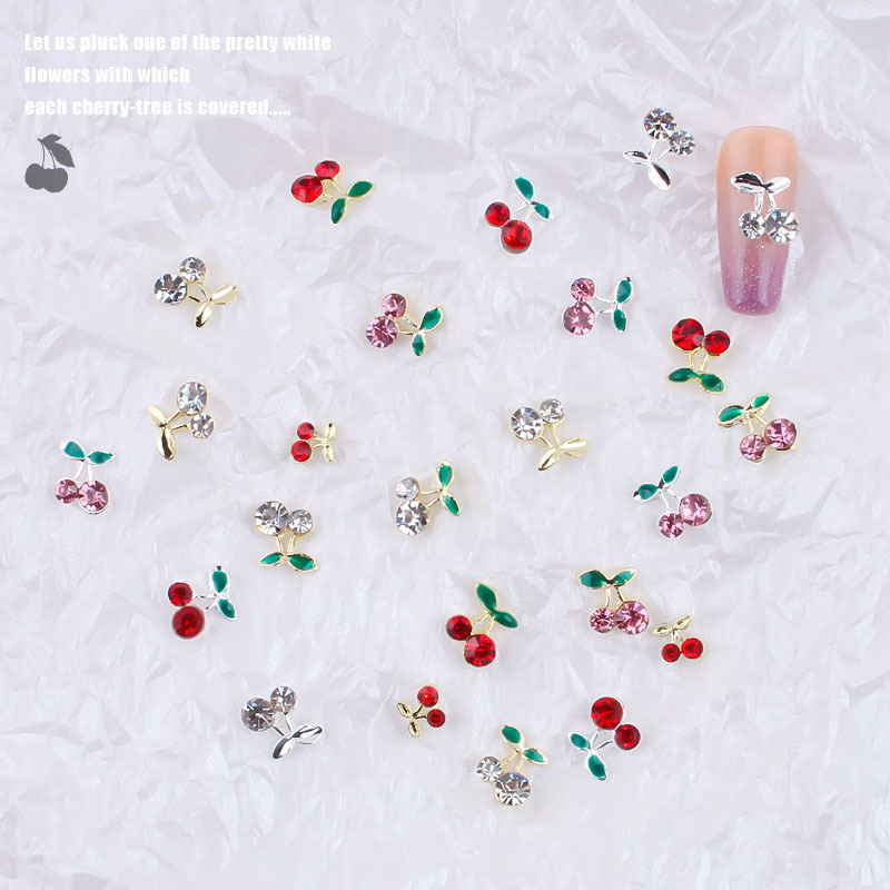Venta caliente transfronteriza joyería de uñas al por mayor goteo cereza aleación diamante verano lindo fresco Super flash clavo diamante