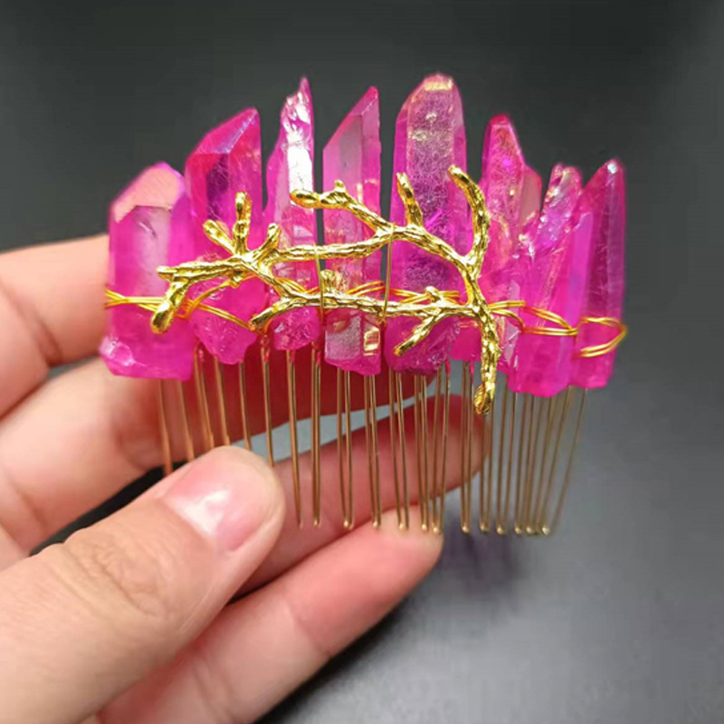 로즈 크리스탈 + 황금 머리 빗 황금 가지