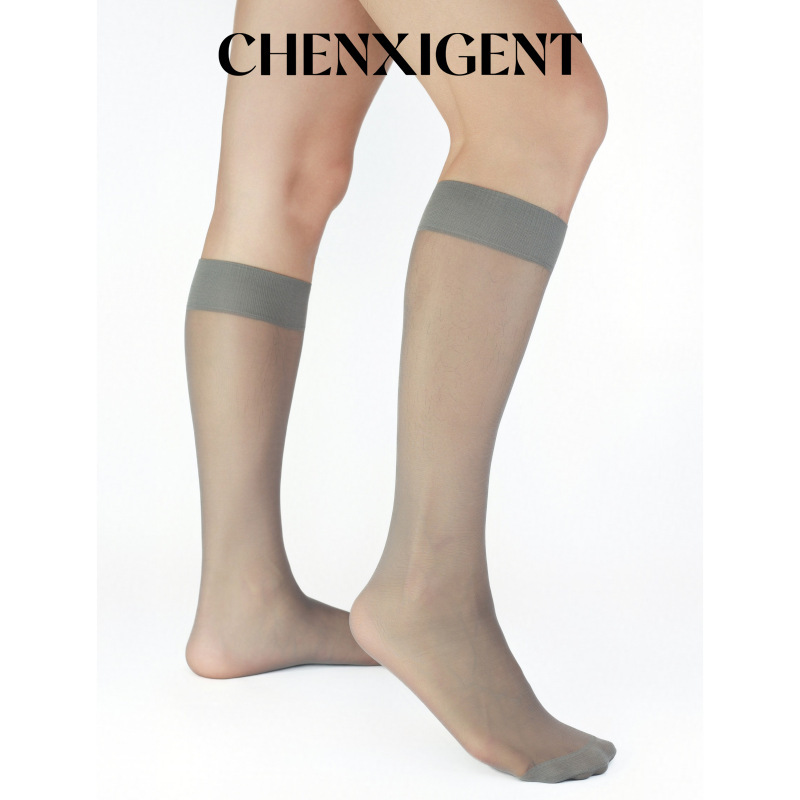 Chenxi Gentleman Gray Classic Plain Men's Formal Heelless Solid Color Suit Mid-Calf Silk Socks