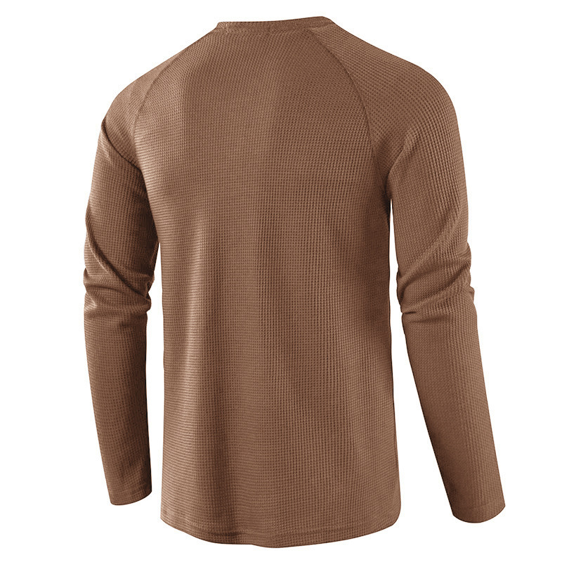 Mode Herren Langarm Henley T-Shirt Sport Casual Pullover Lose Tops Bluse Knopf Einfarbig Männer T-Shirts Unterhemden_voghion.com