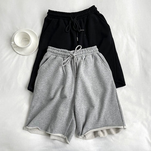 Unisex Boyfriend Style! Terry Cotton Gray Loose Straight Casual Sports Shorts Women's Wide-Leg Mid-Length Pants Summer