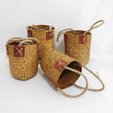 源头厂家批发海草花篮草编手提花盆花桶摆件藤编编织篮子花盆花器