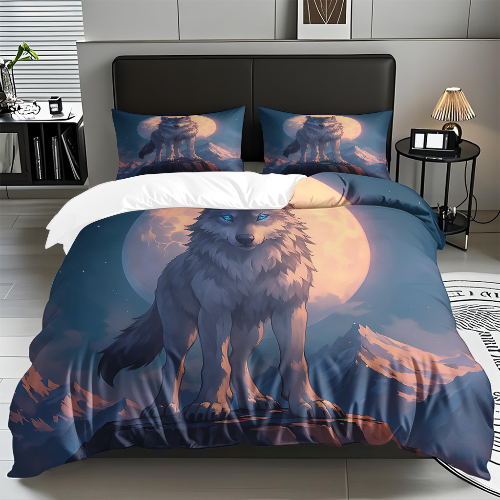 Impresión digital de patrón de lobo abrasivo conjunto de edredón suave transfronterizo pro-piel TEMU JIT venta directa de fábrica preferida