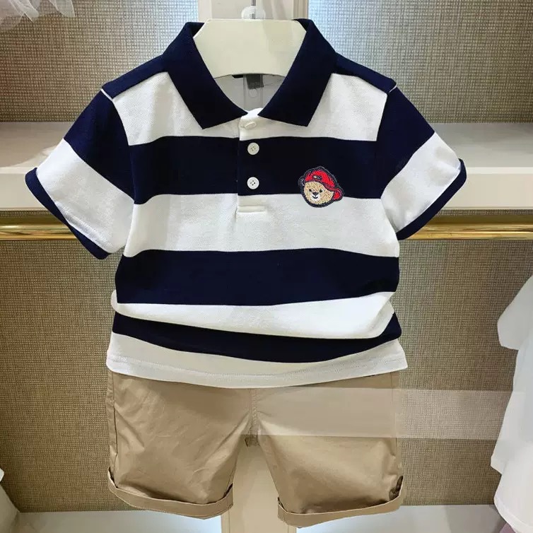 Children's polo shirts, new summer style, boys' striped T-shirts, polo collar, turn-down collar tops, short sleeves.