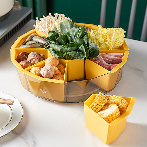 Hot pot platter drain basket divided household rotatable vegetable basket fruit plate washing vegetables double-layer vegetable platter side dishes