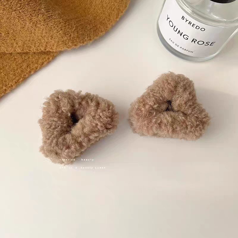 Pair - khaki lamb wool triangle hairpins